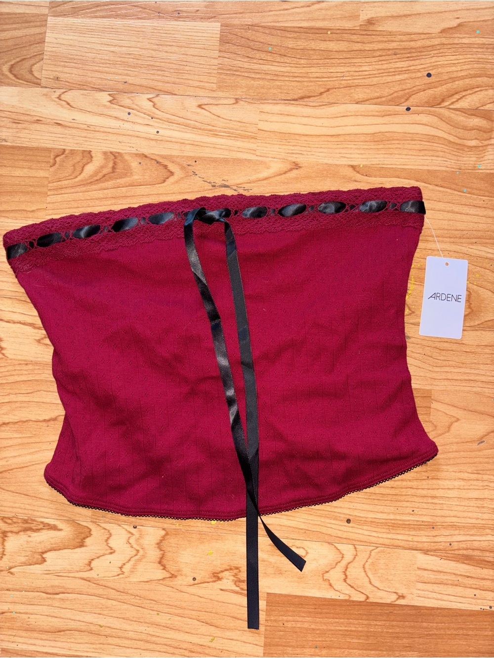 Ardene Wine Red Strapless Lace-Trim Tube Top - Picture 2 of 4